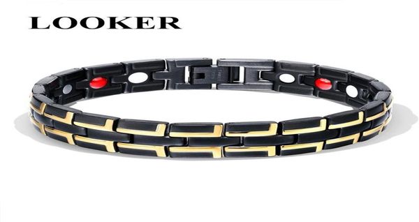 

link chain round stone magnetic therapy bracelet health care hematite bracelets for men 316 stainless steel link8558840, Black