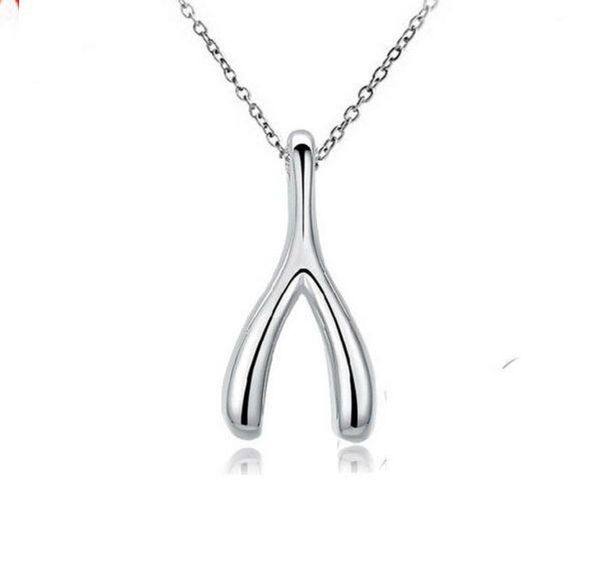 

vintage wishbone maxi necklace for women wedding jewelry contracted style collarbone chain1740389, Silver