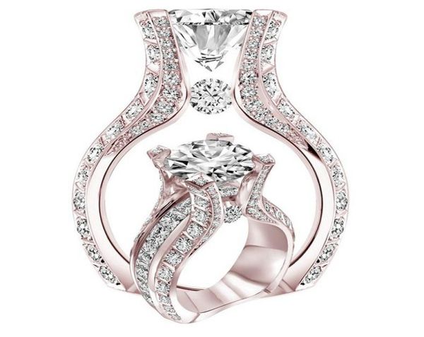 

luxury female round full microinlaid zircon ring imitation diamond jewelry for women gift engagement rings9080579, Silver