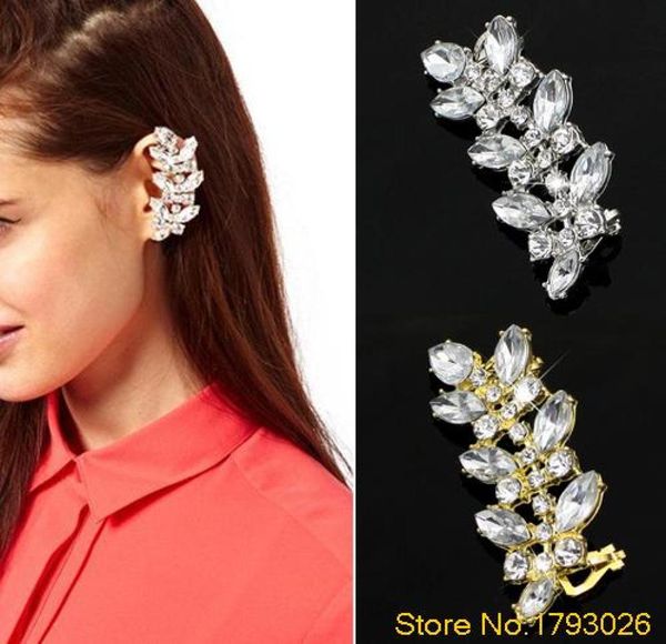 

classic design punk style crystal clip earrings rhinestone leaves ear cuff 4tc35940980, Silver