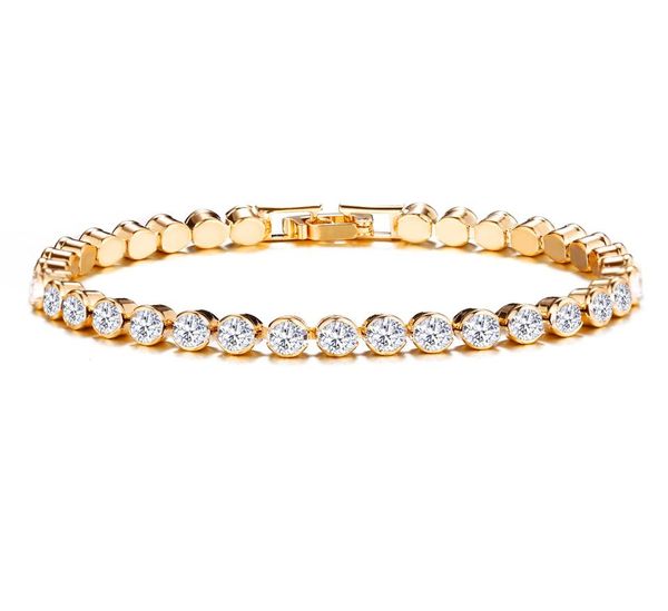 

hip hop bling iced out cubic zirconia bracelet tennis chain bracelets women men 1 row cz link chain jewelry gold silver black3248803, Golden;silver