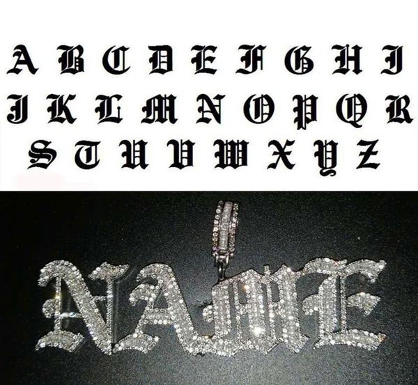

hip hop custom name old english gothic font letter pendant necklace iced out cz men women gold silver color jewelry necklaces 20102664522