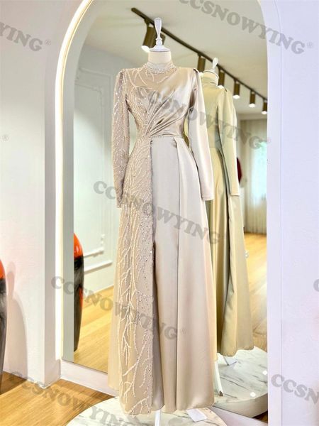 

urban dresses full sleeve hijab muslim evening satin appliques high neck islamic formal party gown arabic dubai women robe de soiree 230627, White;black