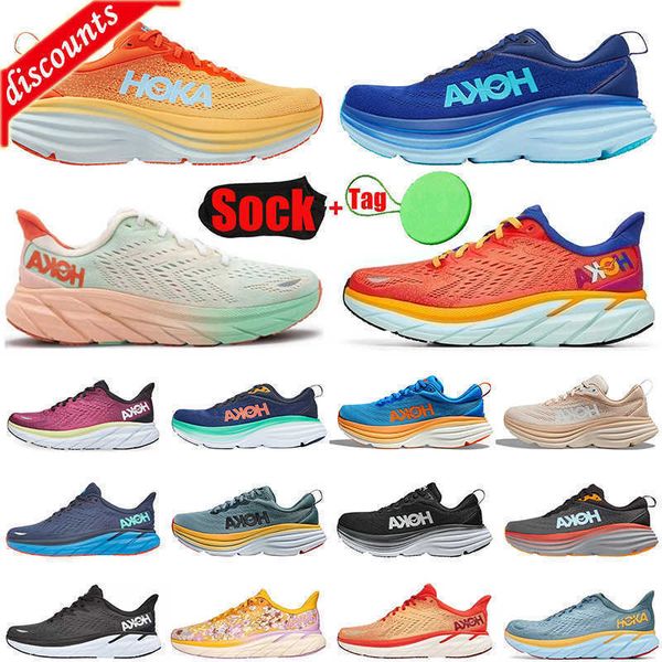 

new hoka one bondi 8 running shoes clifton 8 black white training sneakers designer women men summer orange amber yellow goblin blue people