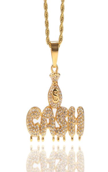 

dollar purse cash letters pendant necklace gold plated stainless steel inlaid rhinestone pendant hip hop jewelry1885963, Silver