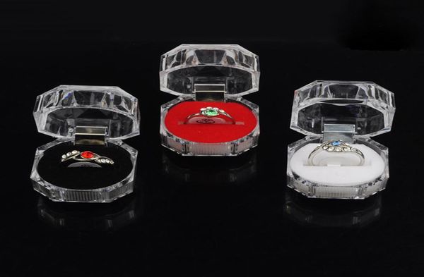 

new arrival popular portable acrylic transparent rings earring display box wedding jewelry package box whole 9405556, Black;white
