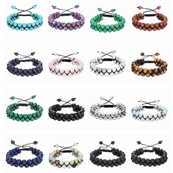 

8mm woven friendship women bracelet gift box adjustable chackra gem stone crystal bangle for men black rope jewelry1561476