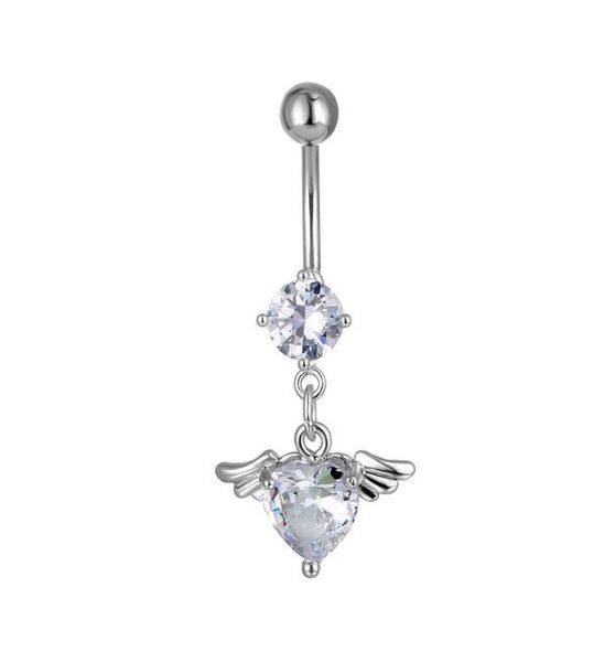 

d0617 heart zircon belly navel ring clear 8mm shape 14 ga 10mm length8681843, Silver