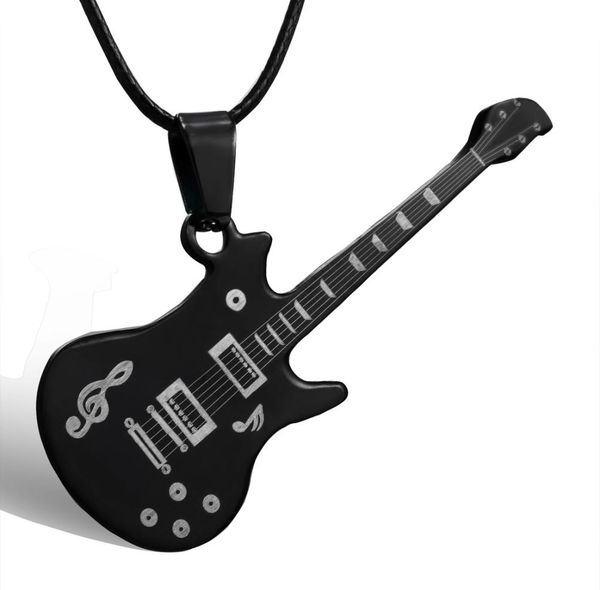 

fashion 316l stainless steel guitar necklace for men pendants leather chain man necklaces2772852, Silver