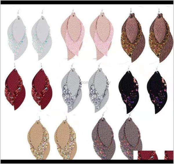 

chandelier s1164 fashion jewelry sequins multi layer pu faux leather dangle earrings vyu1g8124126, Silver