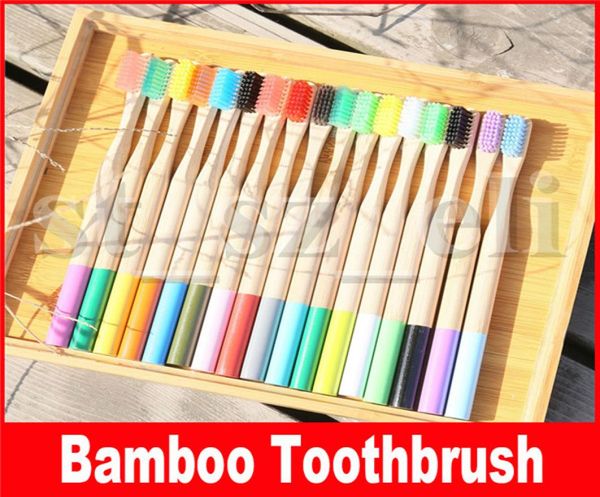 

rainbow bamboo toothbrush 17 colors round bamboo handle black bristle tandenborstel wooden handle low carbon toothbrush6480787