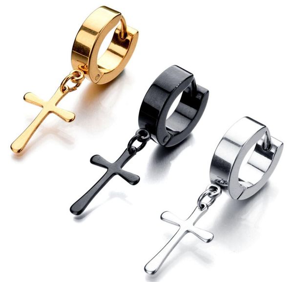 

316l titanium steel cross earrings 3 colors high polished anti allergy earrings clip for men and women5552900, Golden