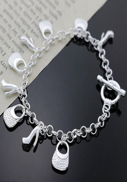 

fine 925 sterling silver shoe bag chain bracelet for women menfashion party european charm 8inch bracelet italy 2018 new arrival 4496369, Black