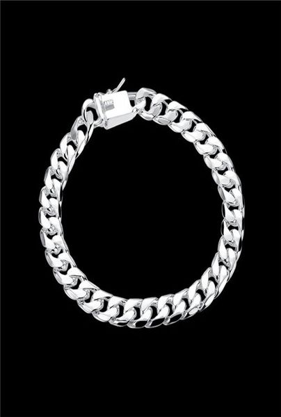 

ship 8mm square buckle side brace 925 silver bracelet jspb227beast gift men and women sterling silver plated chain link bra8762232, Black
