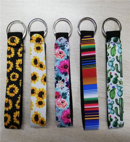

neoprene wristlet keychains lanyard leopard serape cactus prints strap band with split ring key chain holder cool key fob9376722, Silver