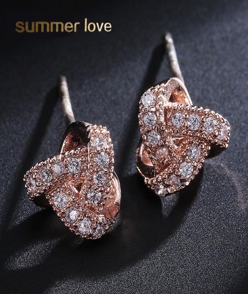 

18k gold plated 925 sterling silver studs love knot earrings for women f fashion cubic zirconia hypoallergenic wedding party jewel6749076, Golden;silver