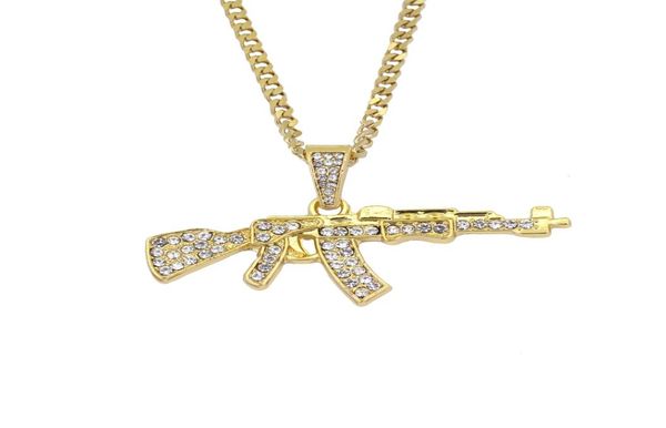 

hip hop crystal ak47 gun pendant necklace jewelry 24inch cuban chain n6864679106, Silver