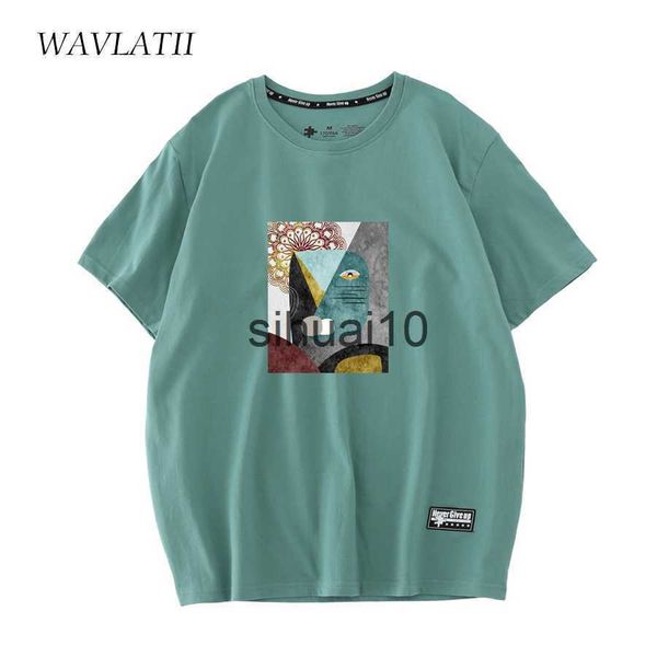 

women's t-shirt wavlatii women 100% cotton summer t shirts female 210 g/m2 green white short sleeve tees lady fashion printed wt2221 j