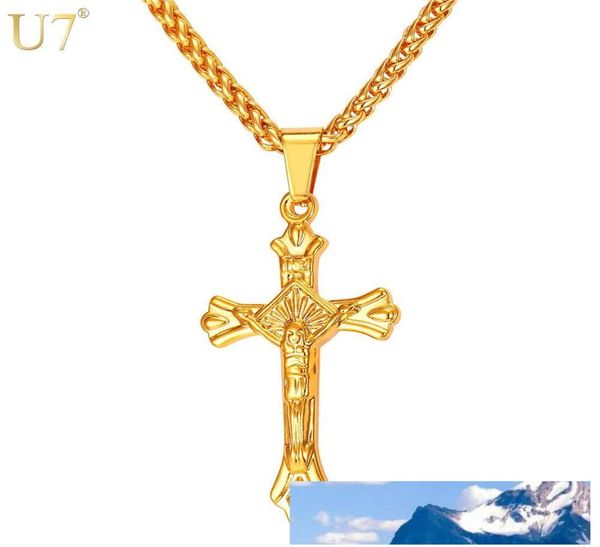 

unique latin cross necklace for men stainless jewelry 18k gold plated religious trendy crucifix christian jesus cross pendant6419049, Silver