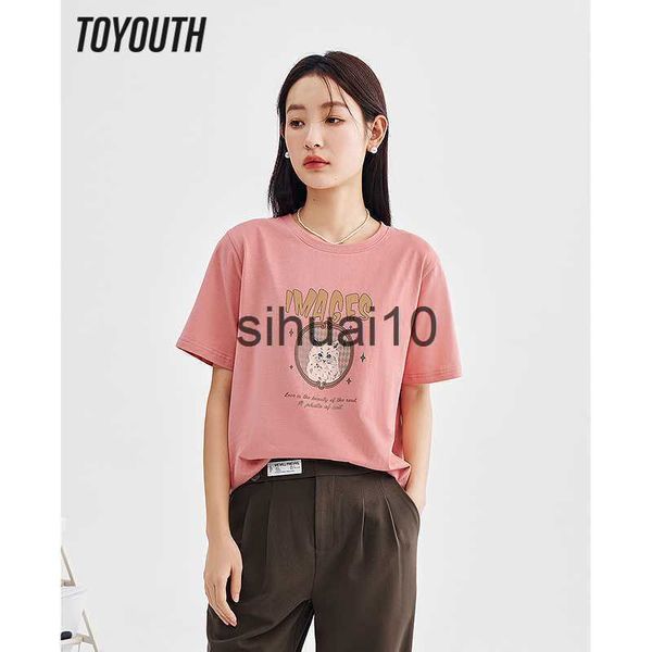 

women's t-shirt toyouth women t-shirt 2023 spring short sleeve o neck loose tees cute graphic print four colors pure cotton comfort cas, White
