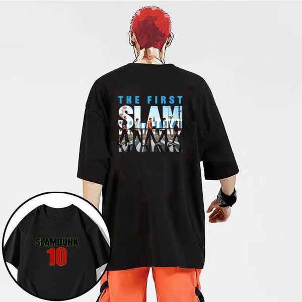 

slam dunk expert pure cotton t-shirt co branded short sleeve sakura flower path flowering maple loose basketball t-shirt ball clothes, White;black