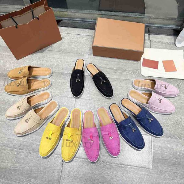 

designer suede slippers summer charms slides women leather slides outsole party shoes, Black