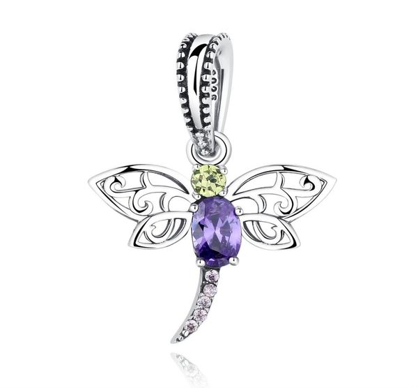 

925 sterling silver dragonfly insects purple charms pendants fit diy bracelets for women s925 fine jewelry6076036, Bronze;silver
