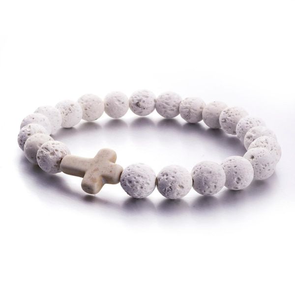 

new style 8mm lava rock stone cross bracelets elastic bracelet lava essential oil perfume diffuser bracelets7778816, Black