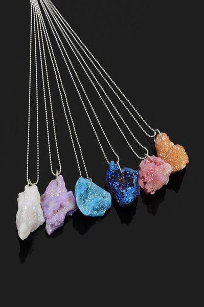 

new arrival natural crystal quartz stone necklaces geometric druzy healing gemstone pendant bead chain choker for women fashion je7484129, Silver