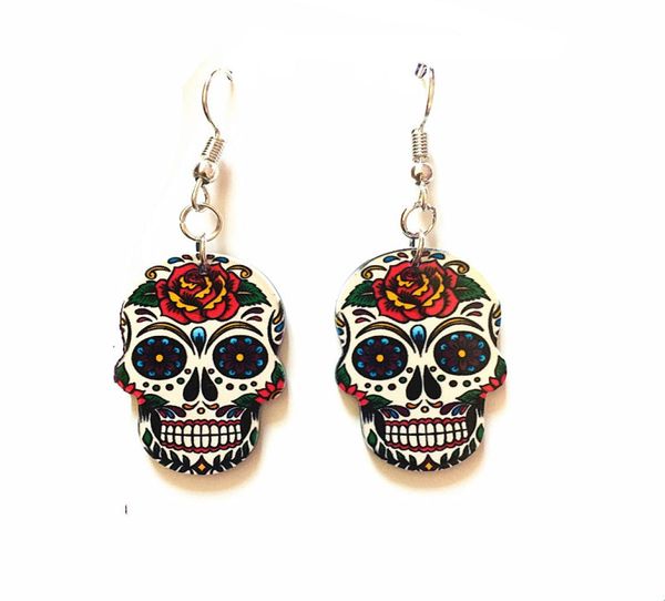 

silver hooks halloween sugar skull earrings celebrate mexican day of the dead halloween acrylic cute halloween skull earring5445409