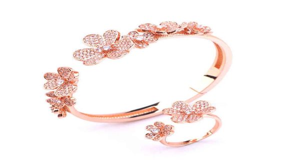 

fashion zircon clover bracelet small frh open bracelet ring set women039s light luxury hand ornaments3483724, Golden;silver