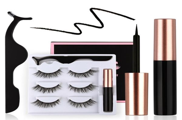 

3 pairs magnetic eyelashes eyeliner and tweezer set false eyelash tapared crisscross thick winged natural long whole makeup mi9374631