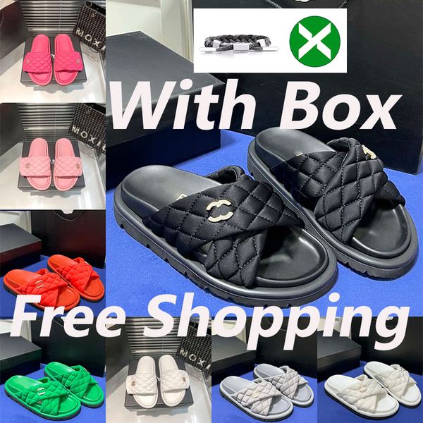 

2023 with original box luxury slipper pantoufle sliders paris slides sandals slippers for men women designer mens slides mules beach flip fl, Black