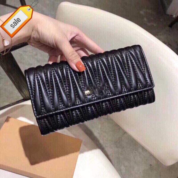

brand designer purse card pack handbag 2023 new sheepskin pleated wallet women's long high beauty card bag versatile fashion leather wo