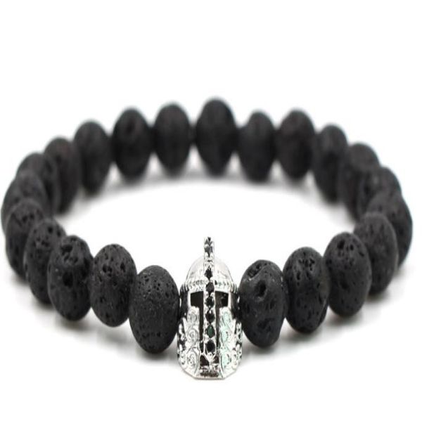 

10mm cg53 elastic adjusted nature black stone volcanic lava bead micro pave spartan helmet cz cubic zirconia bracelet4685315