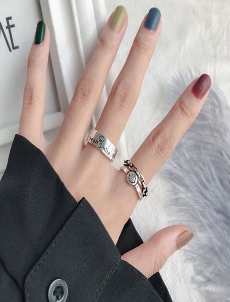 

s1006 fashion jewelry s925 sterling sliver ring face chain vintage opening finger ring7561743, Silver