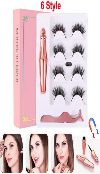 

4 pairs magnetic eyelashes false lashes liquid eyeliner tweezer eye makeup set 3d magnet false eyelashes reusable no glue needed 3170513