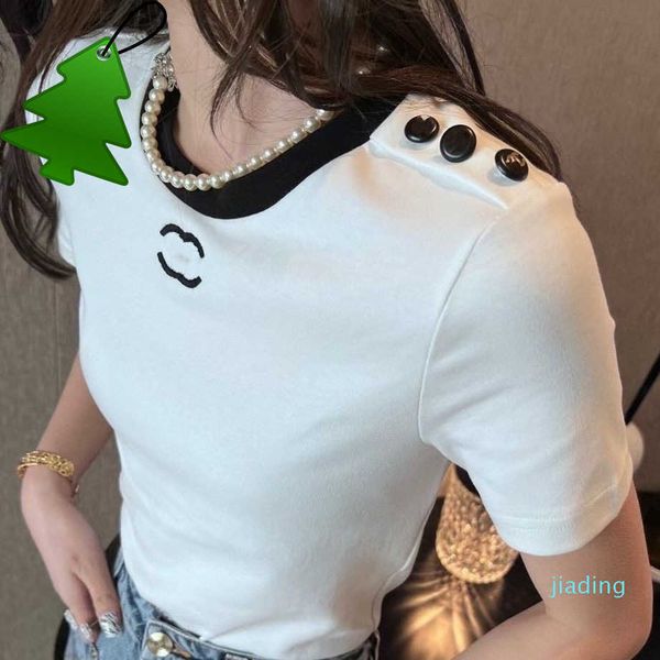 

womens t shirt designer for women shirts with letter and dot fashion tshirt with embroidered letters summer short sleeved tee woman, White