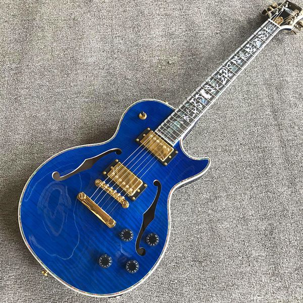 

custom shop, castone ball double blue one flower electric guitar, rosewood fingerboard, gold hardware, ing