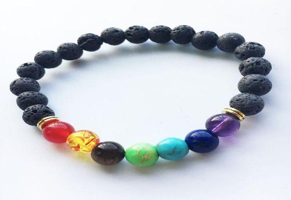 

black lava volcanic stone 7 chakra braceletnatural stone yoga bracelethealing reiki prayer balance buddha beads bracelet1674190