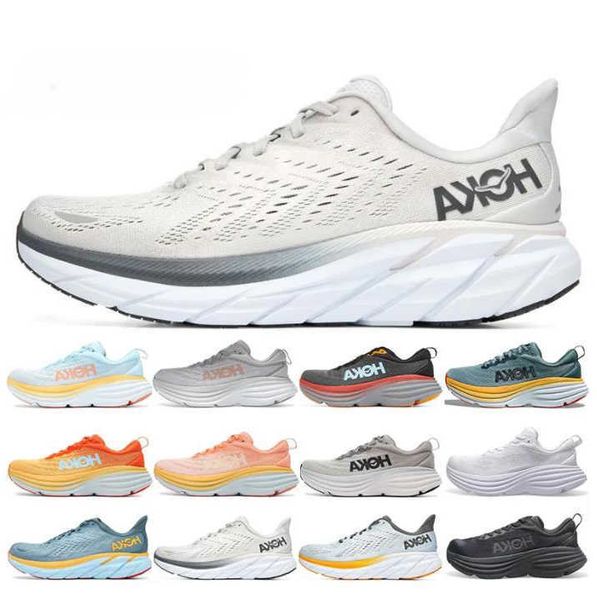 

2023 outdoor running shoes men womens hoka bondi 8 clifton triple white black harbor mist summer song blue lunar rock runner mens sports sne