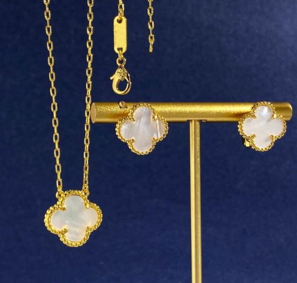 

classic brass 18k gold plated pendant necklaces colorful shell flowers four leaves clover women luck earring ear stud designer jew8807075, Silver
