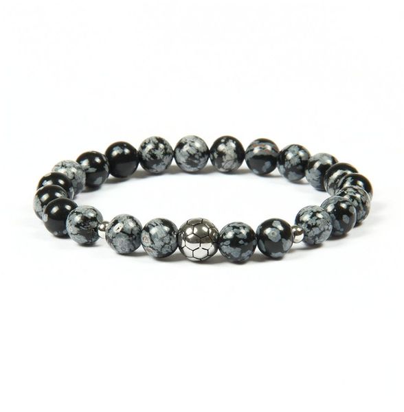 

stainless steel soccer bracelets whole 10pcslot 8mm multicolor natural stone beads with football bracelet for gift1711558, Black