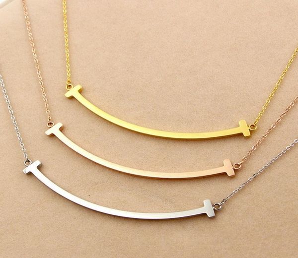 

stainless steel personalized smile tshaped women clavicle necklace jewelry fashion minimalist bar necklace 45cm5594266, Silver