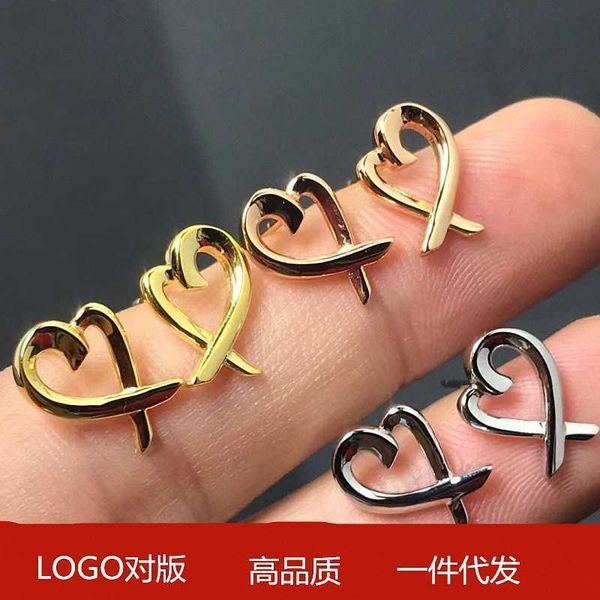 

high version 18k rose gold cross heart ear studs fashion trend hollow qixi valentine's day gift, Golden