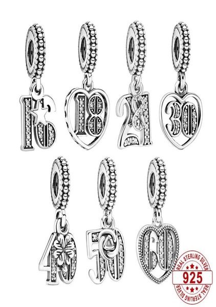 

925 sterling silver pendant charms for original box age number pendant european bead charms bracelet necklace jewelry3825404, Bronze;silver