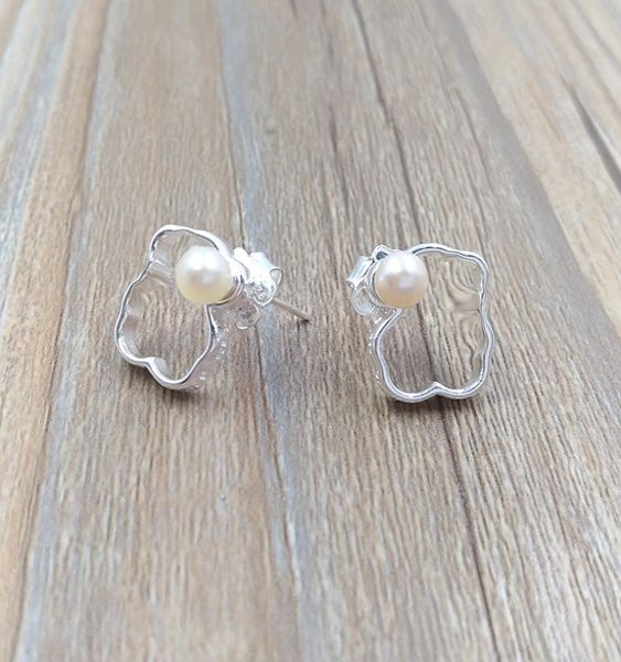 

silver silueta earrings with pearl bear jewelry stud 925 sterling fits european jewelry style gift andy jewel 7135635102948261, Golden;silver