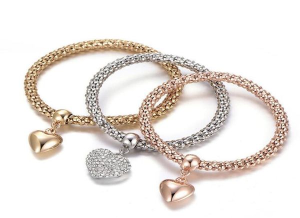 

heart bracelets 3pcsset women alloy charm bracelets love crystal bracelets bangles jewelry valentine039s day gift ljjo75907884669, Golden;silver