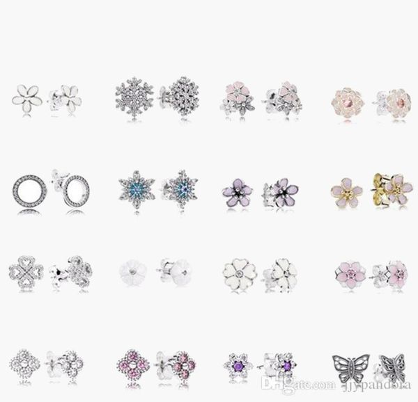 

925 sterling silver stud brand new sparkling double hoop earrings high jewelry flower butterfly ear studs charm beads dust bag gif3365844, Black