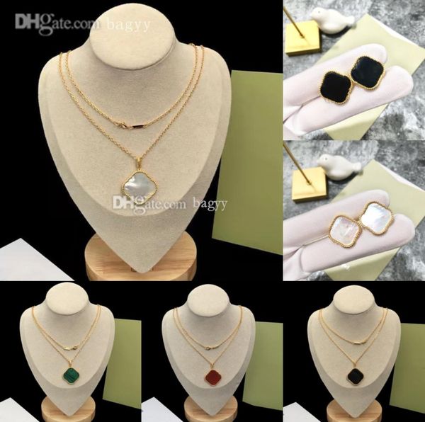 

designer jewelry choker clover pendant necklaces large ladies sweater chain charm earrings stud classic love charm couple gift scr5675773, Golden;silver